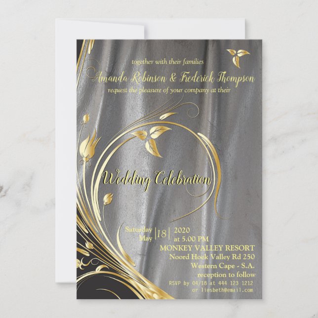 Convite Casamento com Folha de Prata e Dourada (Frente)
