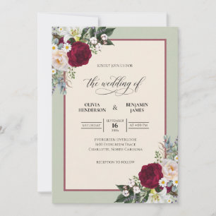 Convite Casamento com Folha de Salvia Carmesim