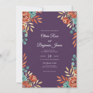 Convite Casamento com Folha de Teal em Terracota