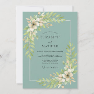 Convite Casamento com Folha de Teal Empoeirada