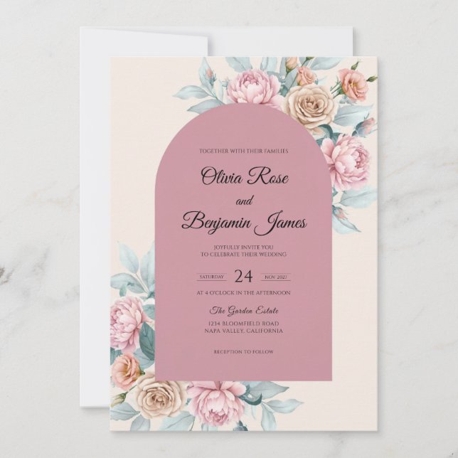 Convite Casamento com Folha de Teal Malva (Frente)