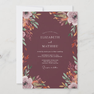 Convite Casamento com Folha de Terracota de Ameixa