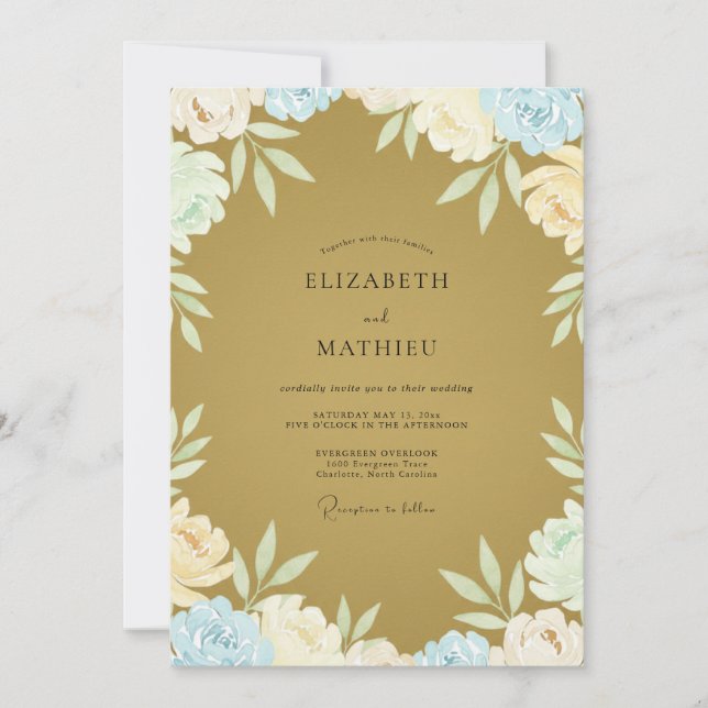 Convite Casamento com Folha de Vinca Mostarda (Frente)