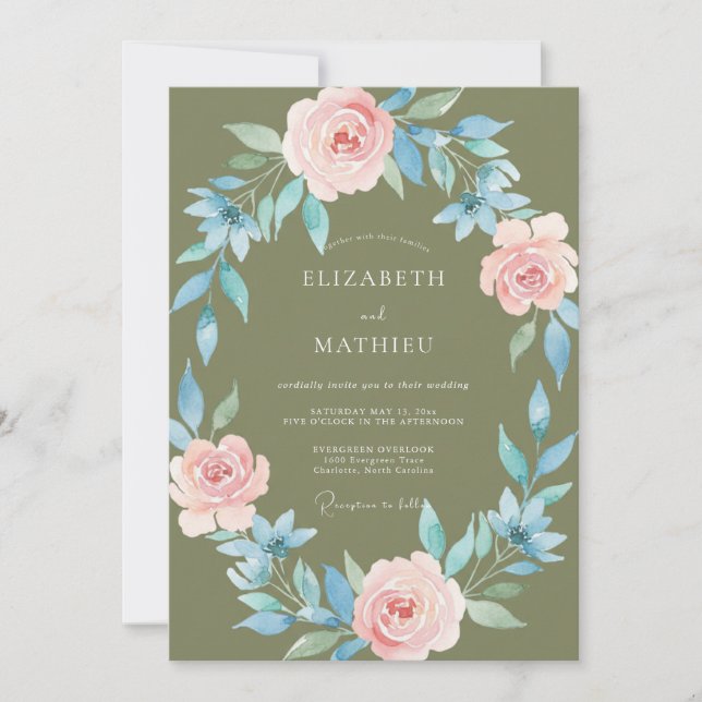 Convite Casamento com Folha de Vinca Oliva (Frente)