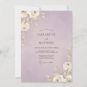 Convite Casamento com Folha Dourada Lilás