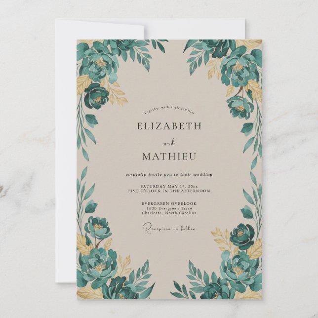 Convite Casamento com Folha Pintada a Ouro (Frente)
