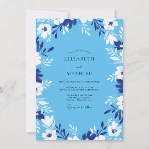 Convite Casamento com Folha Pintada Azul