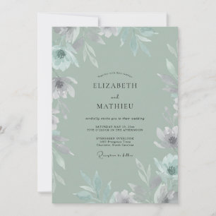 Convite Casamento com Folha Pintada de Celadon