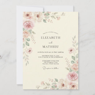 Convite Casamento com Folha Pintada de Creme Mauve