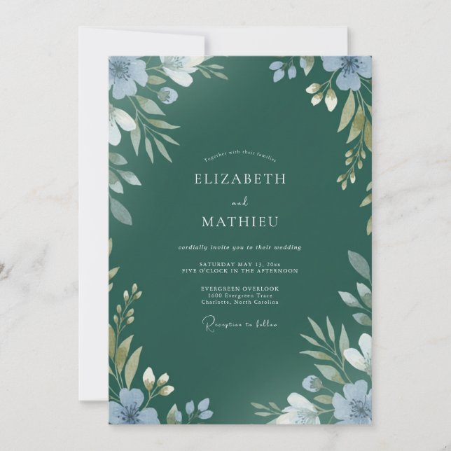 Convite Casamento com Folha Pintada de Esmeralda (Frente)