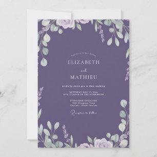 Convite Casamento com Folha Pintada de Lavanda
