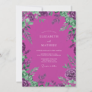 Convite Casamento com Folha Pintada de Magenta Prado