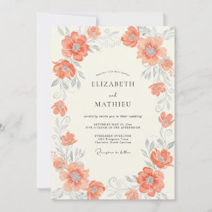 Convite Casamento com Folha Pintada de Terracota Suave