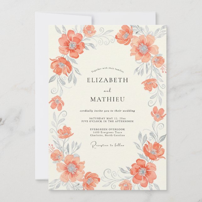 Convite Casamento com Folha Pintada de Terracota Suave (Frente)