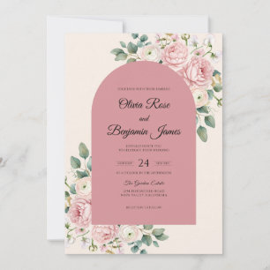 Convite Casamento com Folha Rosa Mauve Pétala