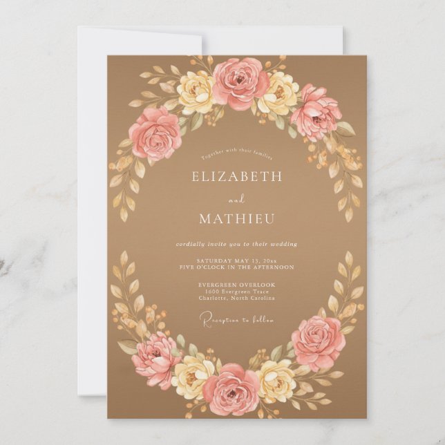 Convite Casamento com Folha Rosa Terracota (Frente)