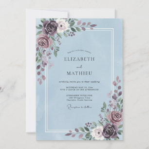 Convite Casamento com Folha Violeta Periwinkle