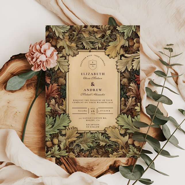 Convite Casamento com Folhagem Botânica Vintage (Criador carregado)