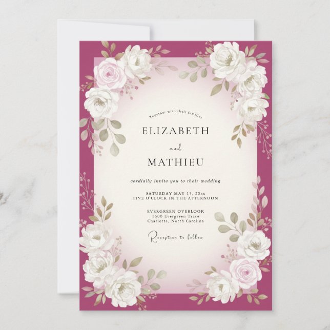 Convite Casamento com Folhagem Branca de Fruta (Frente)