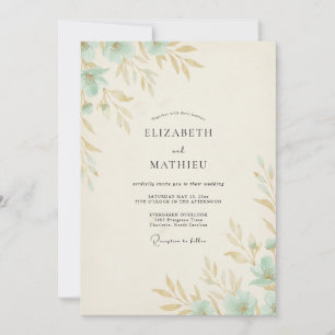 Convite Casamento com Folhagem Cinza Eucalipto em Dourado