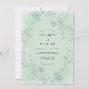 Convite Casamento com Folhagem Cinza Eucalipto Teal Espuma