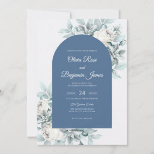 Convite Casamento com Folhagem Cinza Eucalyptus Azul Aço