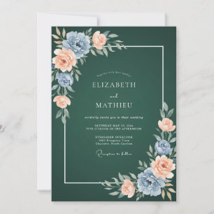 Convite Casamento com Folhagem Coral de Aço e Salvia