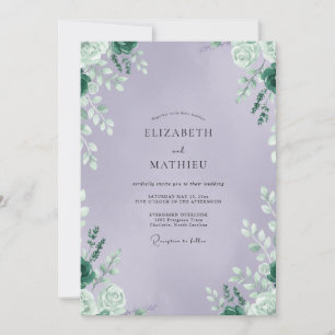 Convite Casamento com Folhagem de Ámbar Muted Eucalipto