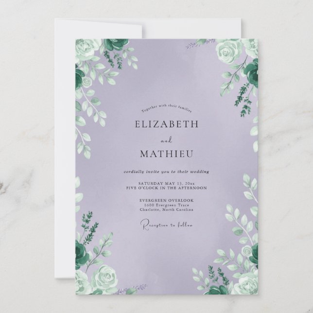 Convite Casamento com Folhagem de Ámbar Muted Eucalipto (Frente)