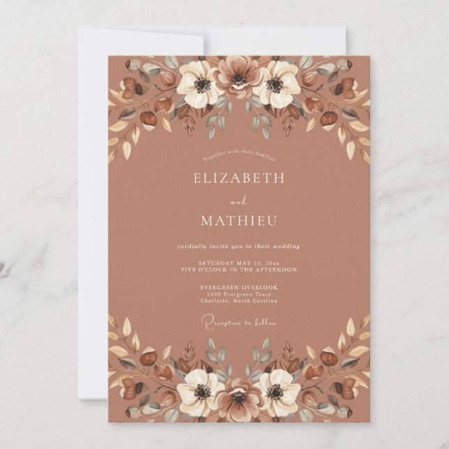 Convite Casamento com Folhagem de Argila Enferrujada Eucal (Frente)