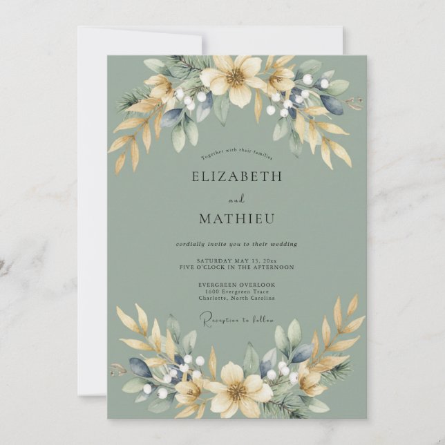 Convite Casamento com Folhagem de Eucalipto Celadon Champa (Frente)