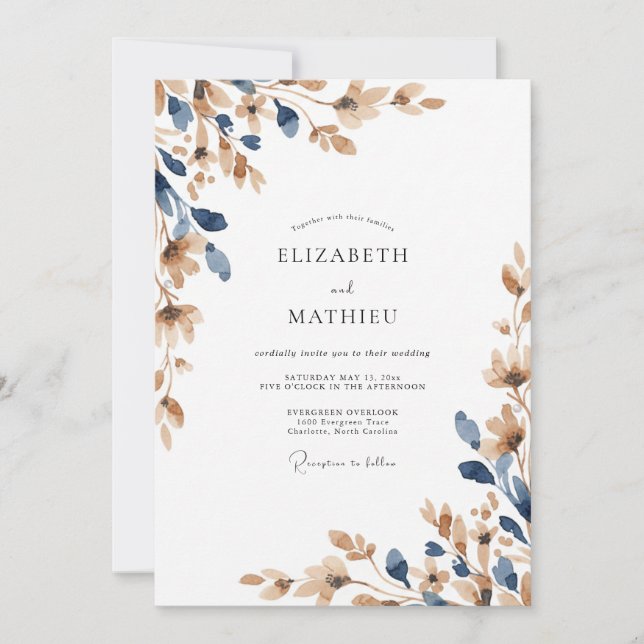 Convite Casamento com Folhagem de Eucalipto Champanhe Índi (Frente)