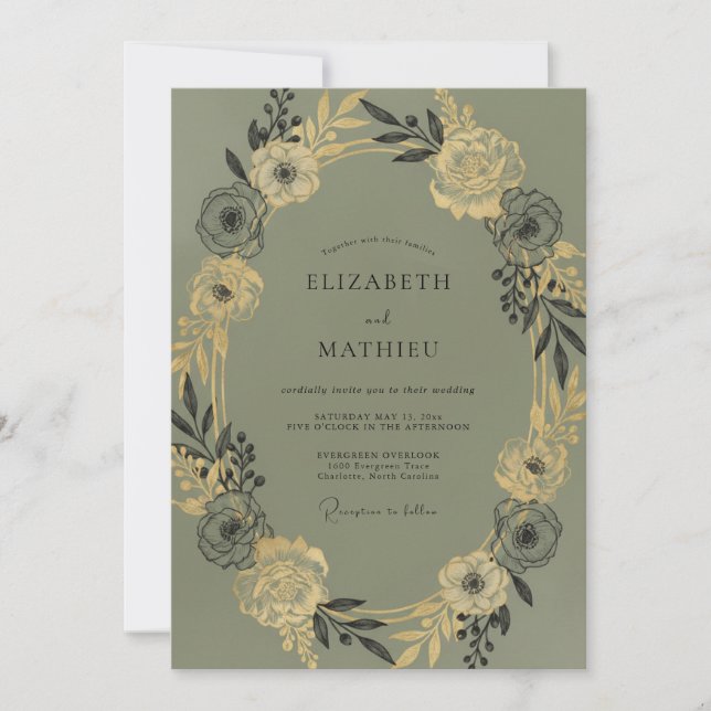 Convite Casamento com Folhagem de Eucalipto e Champanhe Ol (Frente)