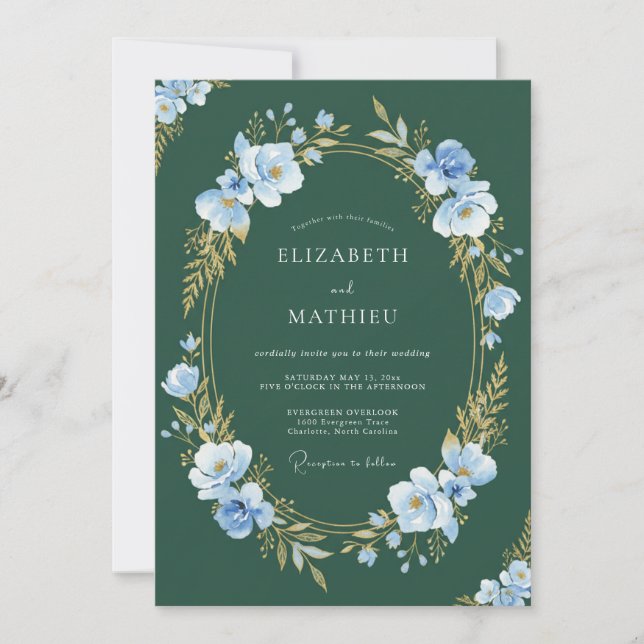 Convite Casamento com Folhagem de Eucalipto e Vinca Flores (Frente)