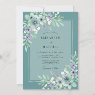 Convite Casamento com Folhagem de Eucalipto em Água-Marinh