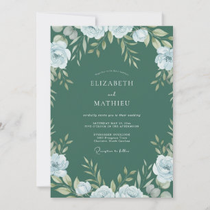 Convite Casamento com Folhagem de Eucalipto em Azul Teal P