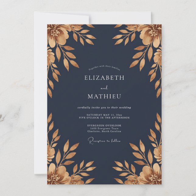 Convite Casamento com Folhagem de Eucalipto Esmaecido e Do (Frente)
