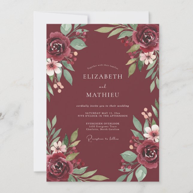 Convite Casamento com Folhagem de Eucalipto Marrom (Frente)