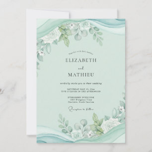 Convite Casamento com Folhagem de Eucalipto Pistácio