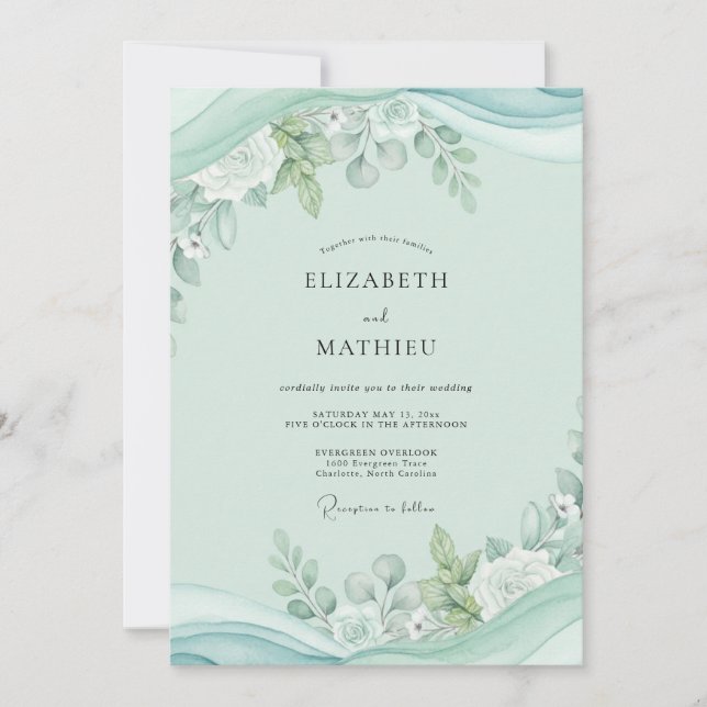 Convite Casamento com Folhagem de Eucalipto Pistácio (Frente)