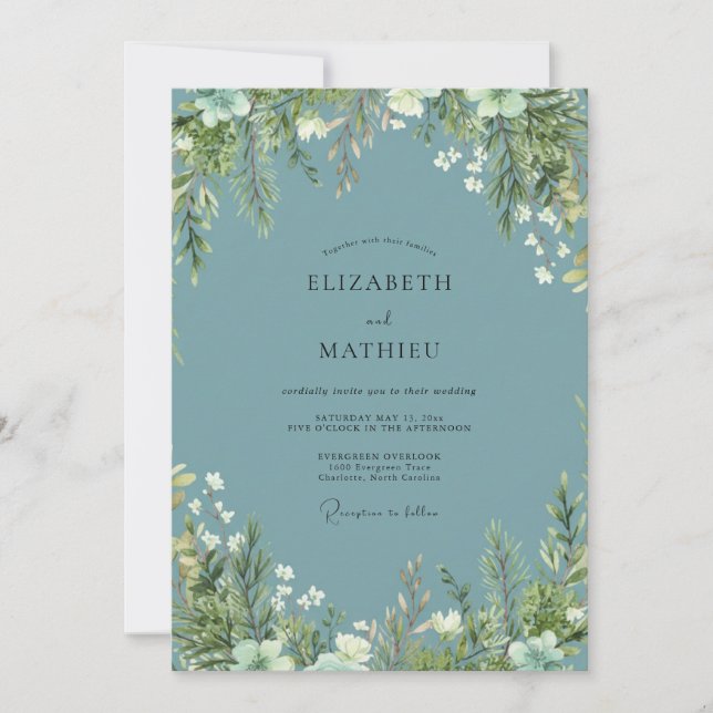 Convite Casamento com Folhagem de Eucalipto Slate (Frente)