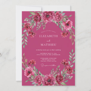 Convite Casamento com Folhagem de Fruta Magenta
