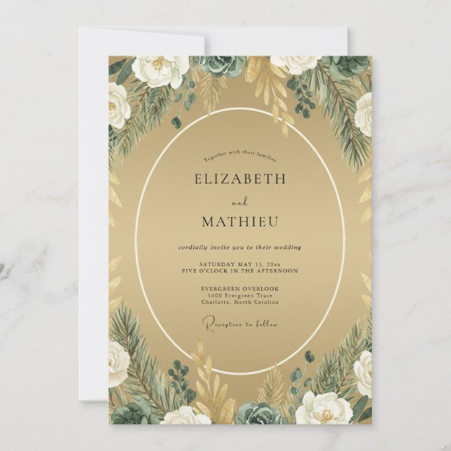 Convite Casamento com Folhagem de Mostarda e Salvia (Frente)