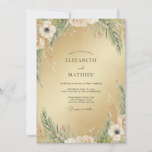 Convite Casamento com Folhagem de Musgo Champagne