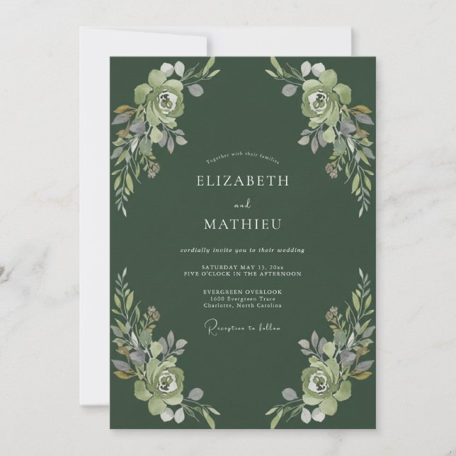 Convite Casamento com Folhagem de Musgo Profundo (Frente)