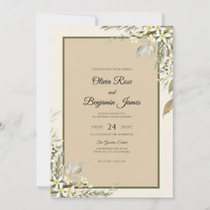 Convite Casamento com Folhagem de Oliva Champanhe e Sálvia