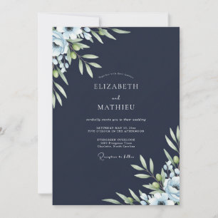 Convite Casamento com folhagem de oliveira eucalipto azul-