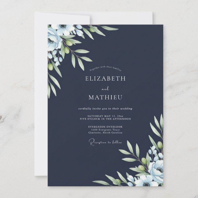 Convite Casamento com folhagem de oliveira eucalipto azul- (Frente)