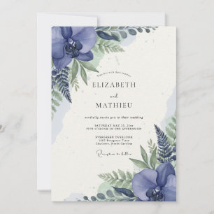 Convite Casamento com Folhagem de Orquídea Índigo