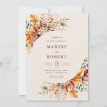 Casamento com Folhagem de Outono Elegante em Aquar